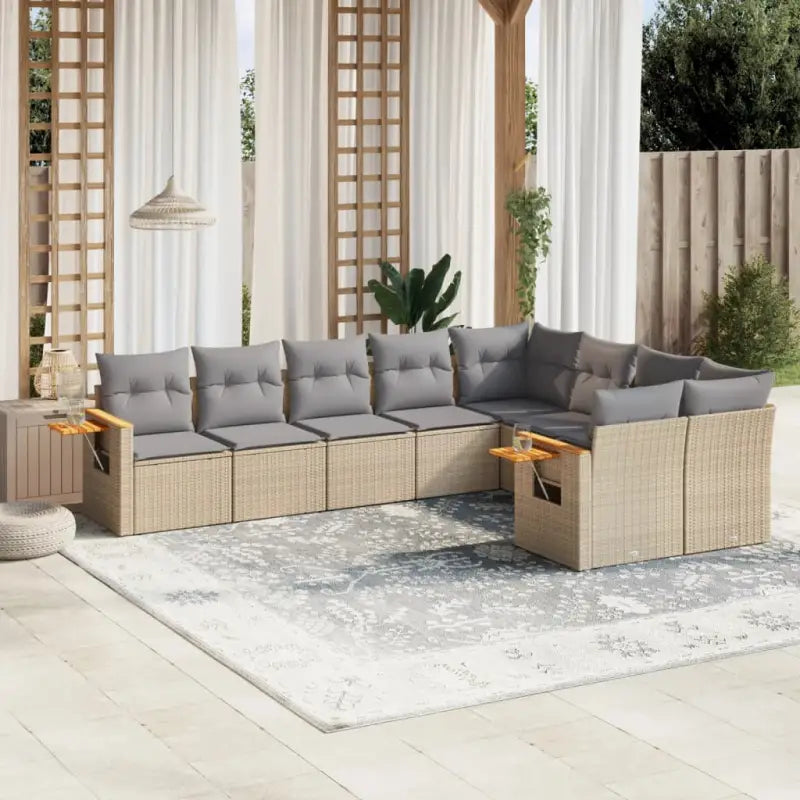 Loungeset met beige materiaal en gepoedercoat staal voor buitengebruik - Beige en grijs / Zonder tafel - Tuinsets