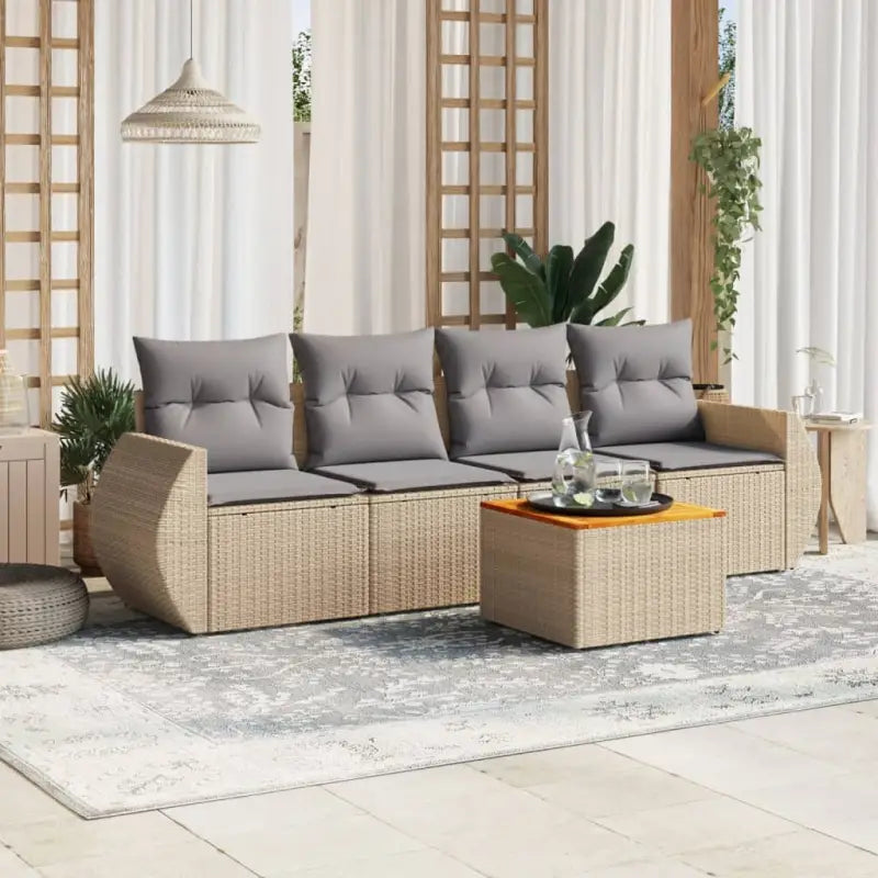 Loungeset met beige materiaal en gepoedercoat staal voor buitenplezier - Beige en grijs - Tuinsets