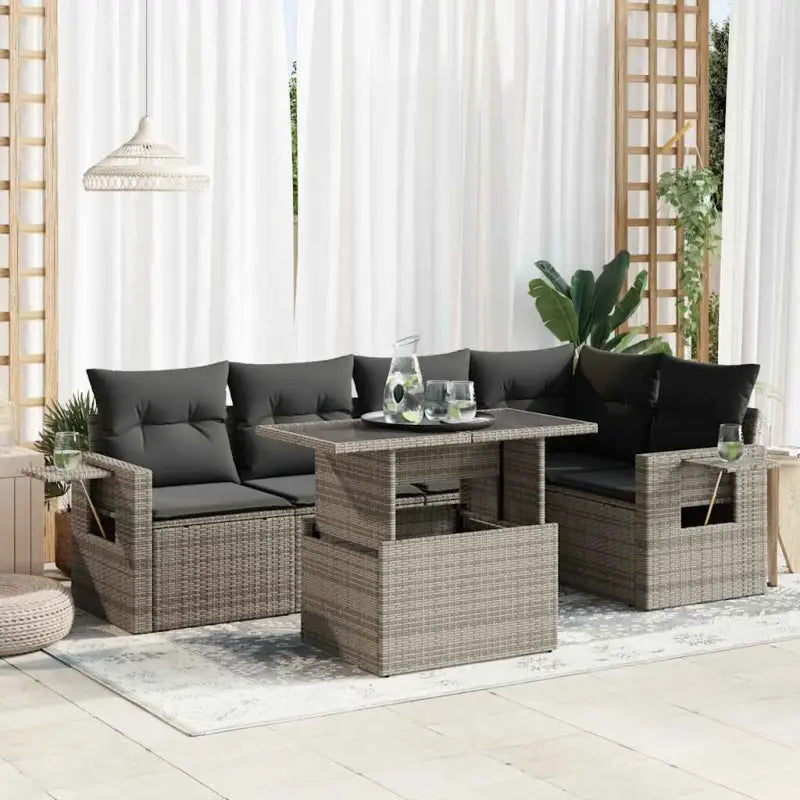 Loungeset met beige materiaal en gepoedercoat staal voor buitengebruik - Grijs / met opbergruimte - Tuinsets