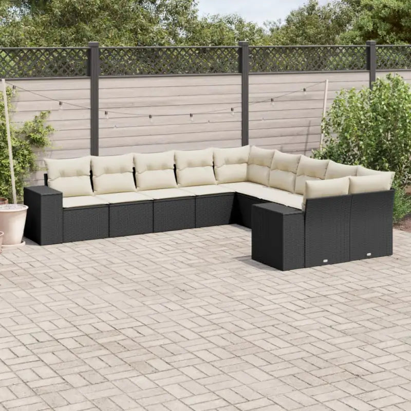 Loungeset met beige materiaal en gepoedercoat staal voor buitenplezier - Zwart en crème / Met tafel - Tuinsets