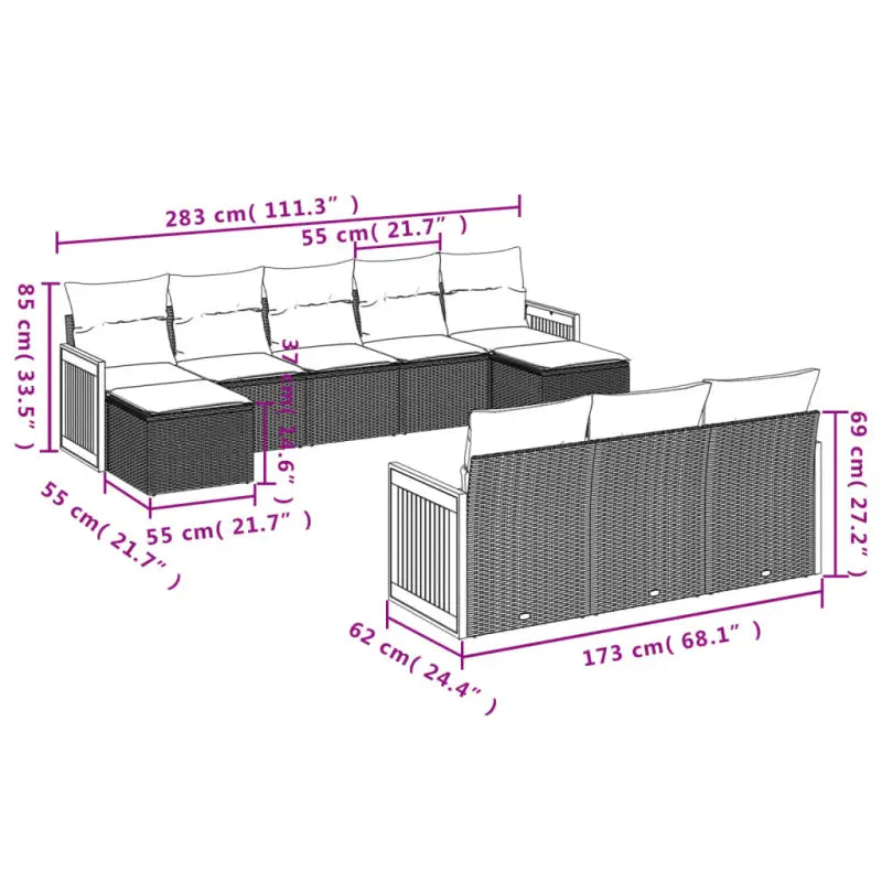 Loungeset met beige materiaal en gepoedercoat staal afmetingen - Tuinsets