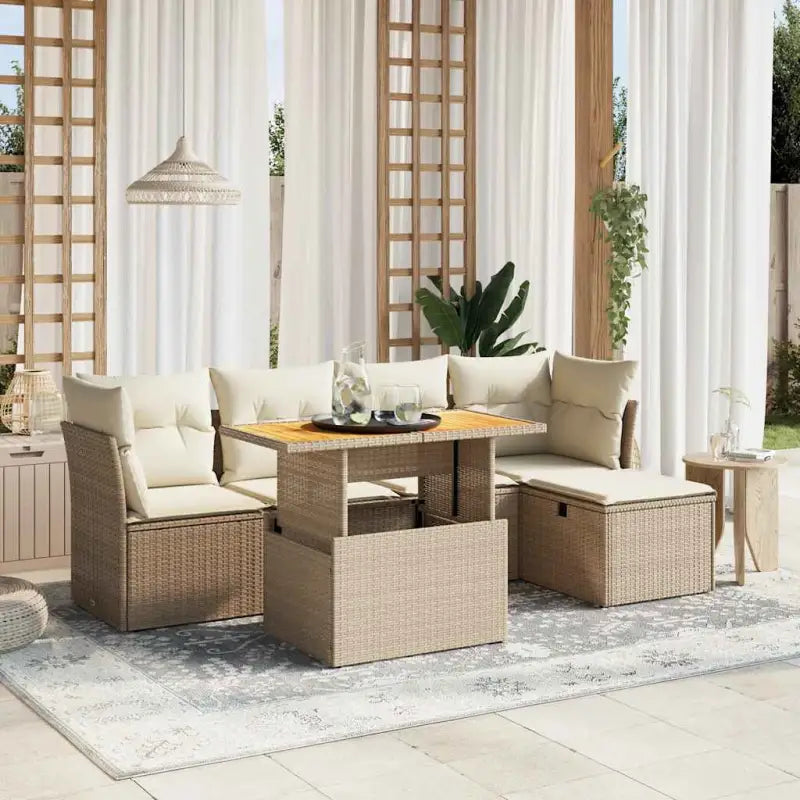 Loungeset met beige materiaal en gepoedercoat staal afmetingen - beige en crèmekleurig / zonder opbergruimte - Tuinsets