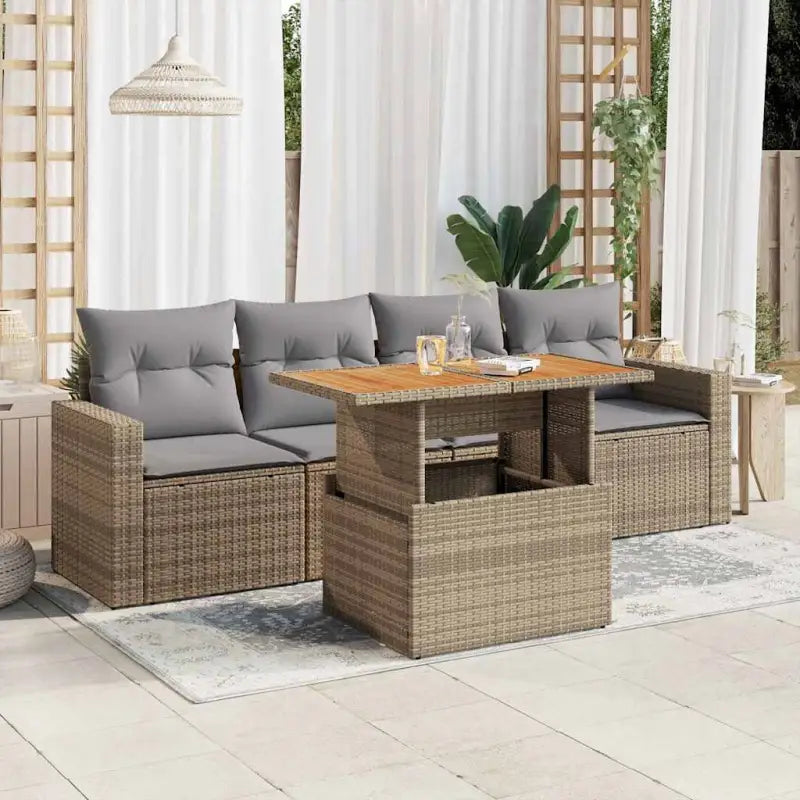 Loungeset met beige materiaal en gepoedercoat staal afmetingen - Beige en grijs / met opbergruimte - Tuinsets