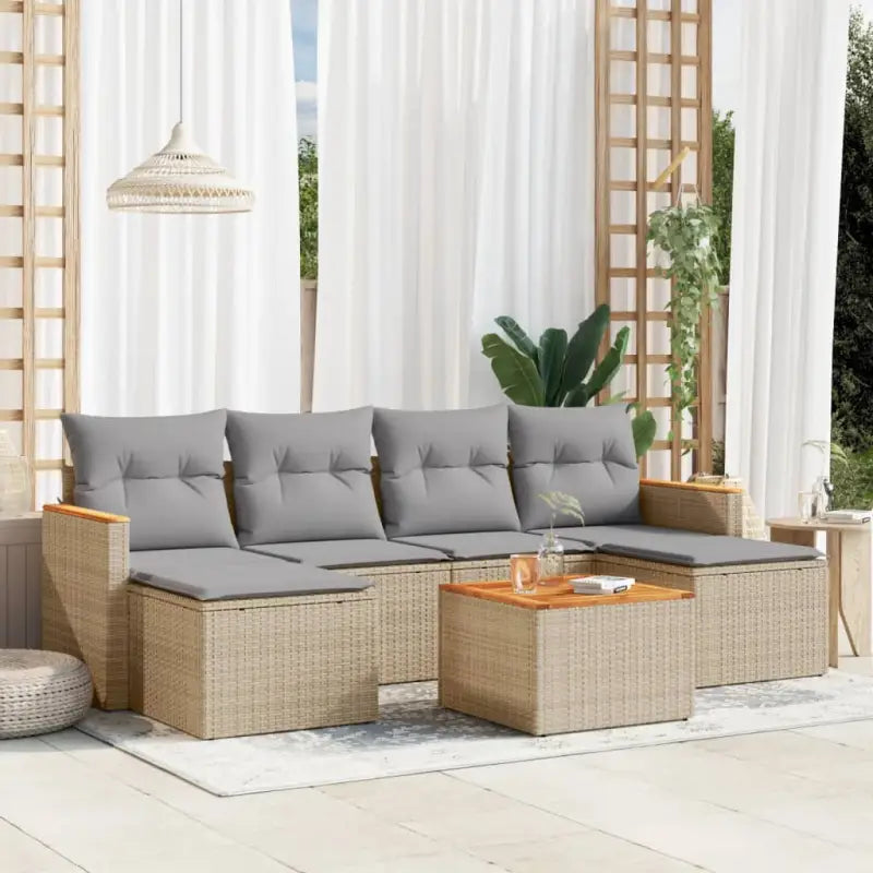 Loungeset met beige materiaal en gepoedercoat staal afmetingen - Beige en grijs / Met tafel - Tuinsets