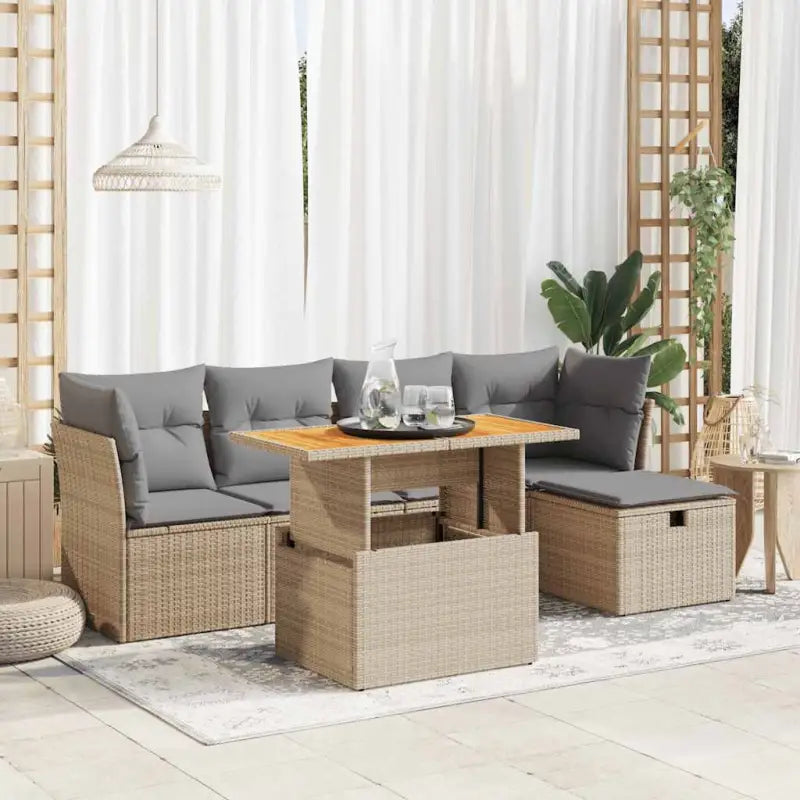 Loungeset met beige materiaal en gepoedercoat staal afmetingen - Beige en grijs / met opbergruimte - Tuinsets