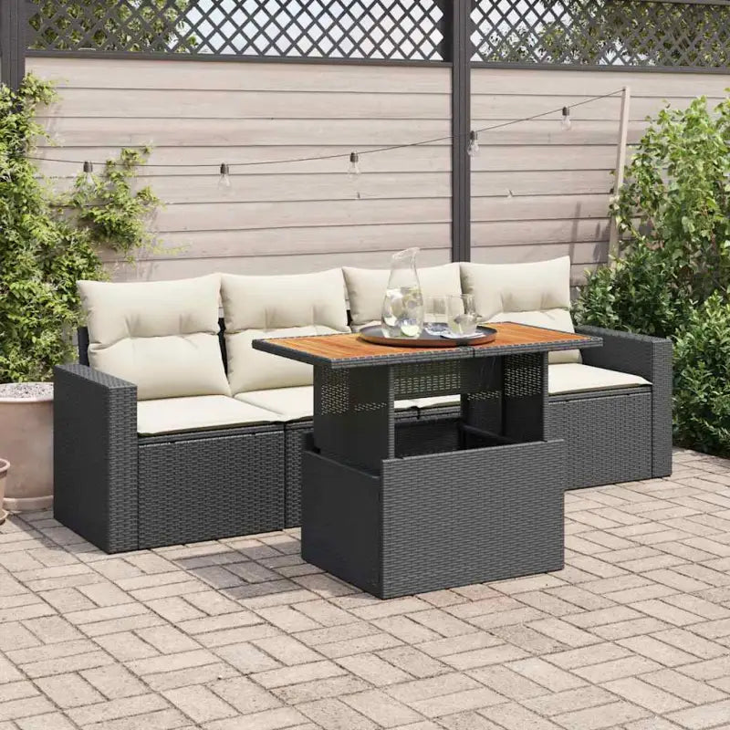 Loungeset met beige materiaal en gepoedercoat staal afmetingen - Zwart en crème / met opbergruimte - Tuinsets