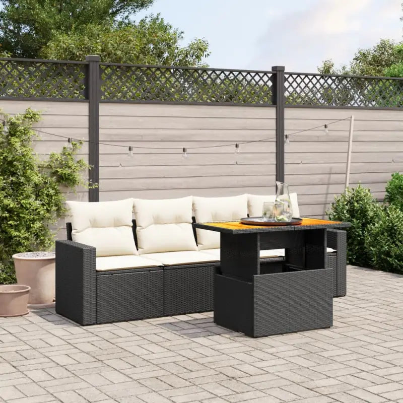 Loungeset met beige materiaal en gepoedercoat staal afmetingen - Zwart en crème / zonder opbergruimte - Tuinsets