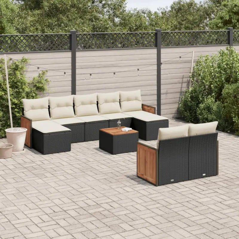 Loungeset met beige materiaal en gepoedercoat staal afmetingen - Zwart en crème / Met tafel - Tuinsets