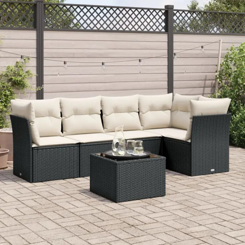 Loungeset met beige materiaal en gepoedercoat staal afmetingen - Zwart en crème / Met tafel - Tuinsets