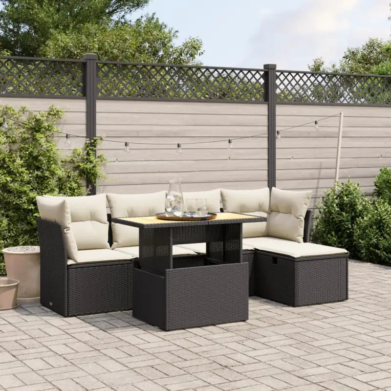 Loungeset met beige materiaal en gepoedercoat staal afmetingen - Zwart en crème / zonder opbergruimte - Tuinsets