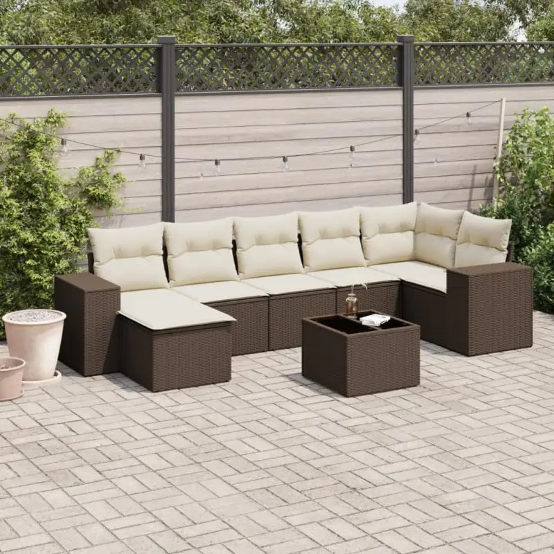 Loungeset met beige materiaal en gepoedercoat staal voor buiten - Bruin en crème / Met tafel - Tuinsets