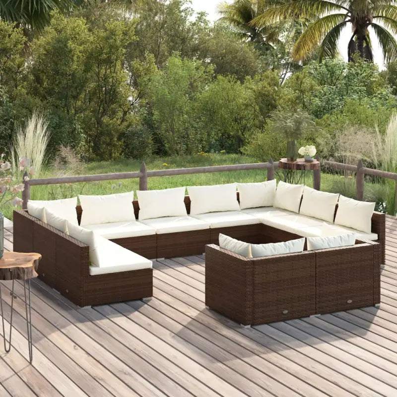 Loungeset met comfortabele diepte zitting en perfecte afmetingen zitkussen - Bruin en crème / 4x hoek + 7x midden