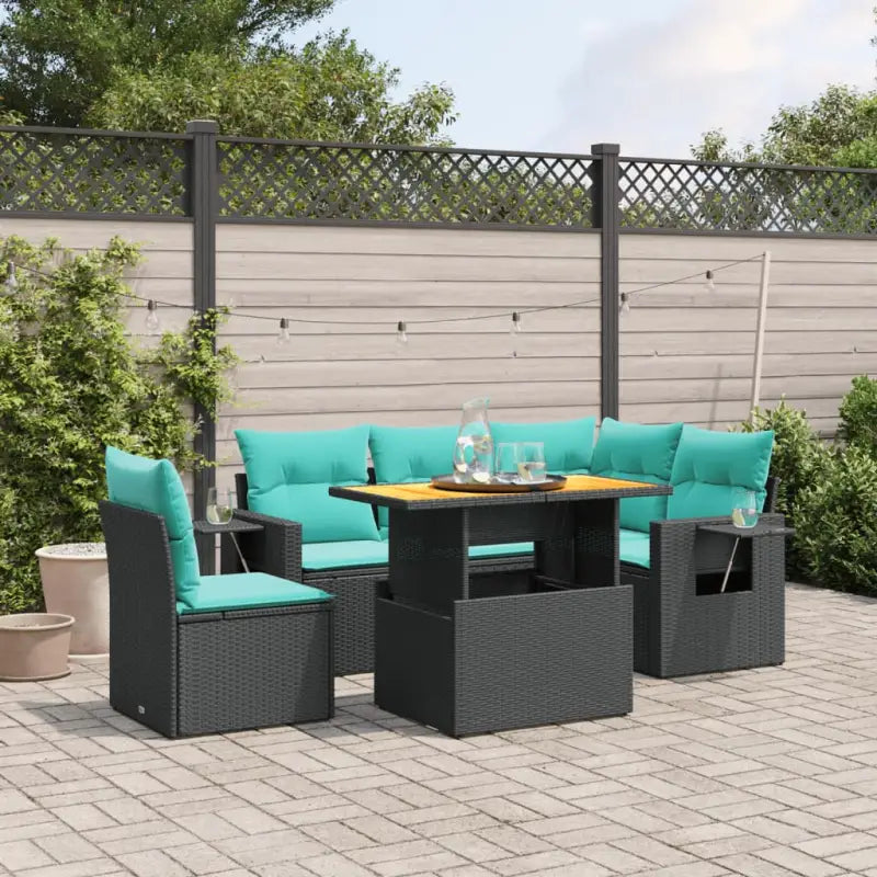 Loungeset met grijs materiaal en gepoedercoat staal afmetingen - Zwart en blauw / Tafel + hoek + 2x midden + 2x Bank