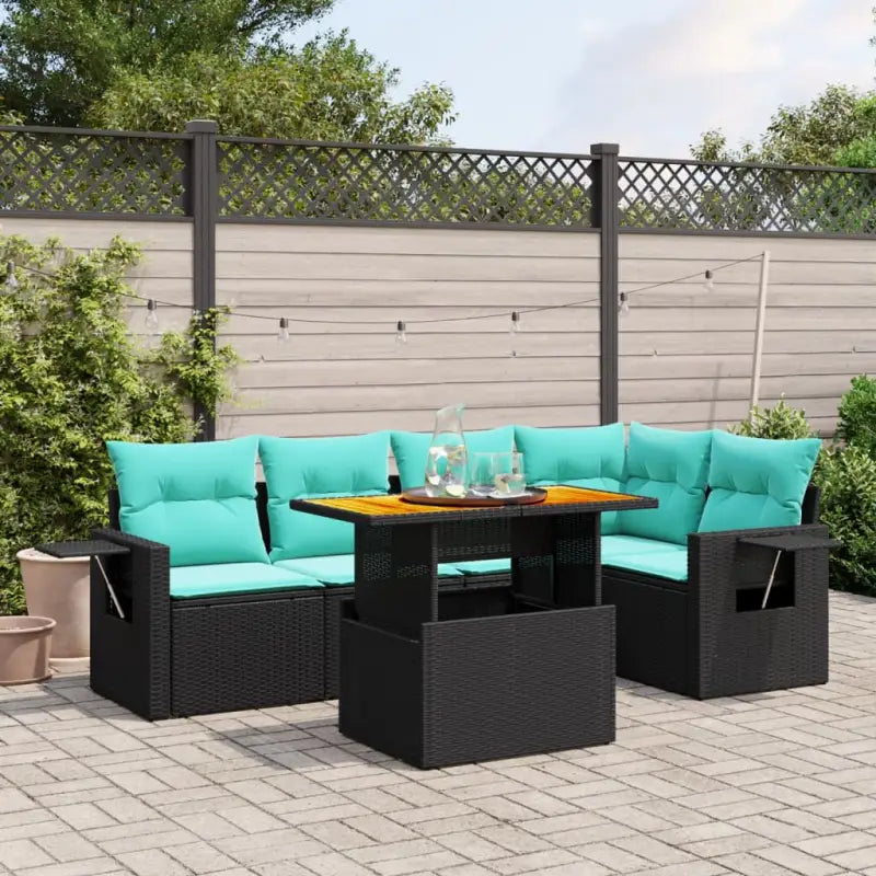 Loungeset met grijs materiaal en gepoedercoat staal afmetingen - Zwart en blauw / hoek + 2x midden + 2x Bank + Tafel