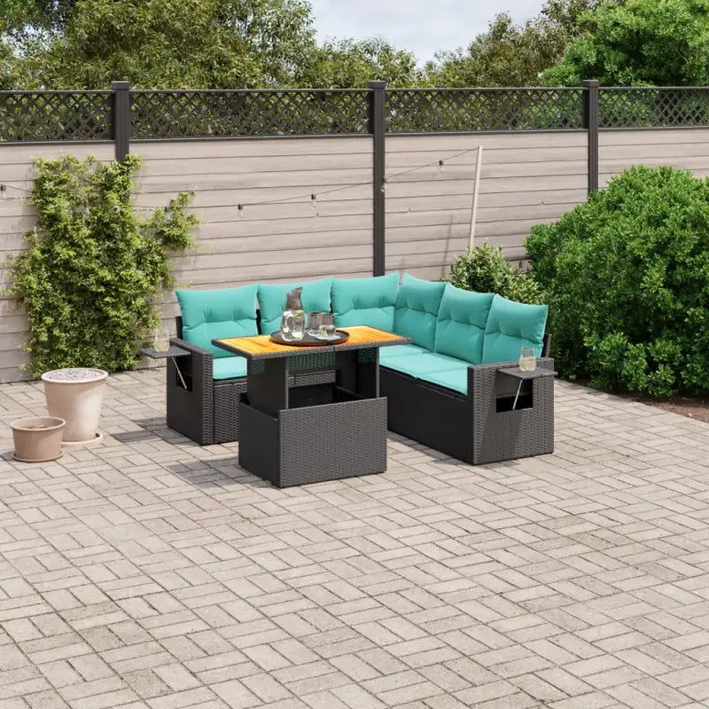 Loungeset met grijs materiaal en gepoedercoat staal afmetingen - Zwart en blauw / 2x midden + hoek + 2x Bank + Tafel