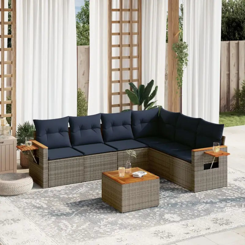 Loungeset met grijs materiaal en gepoedercoat staal voor buiten - Grijs / Met tafel - Tuinsets