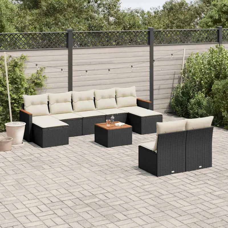 Loungeset met grijs materiaal en gepoedercoat staal voor buiten ontspanning - Zwart en crème / Met tafel - Tuinsets