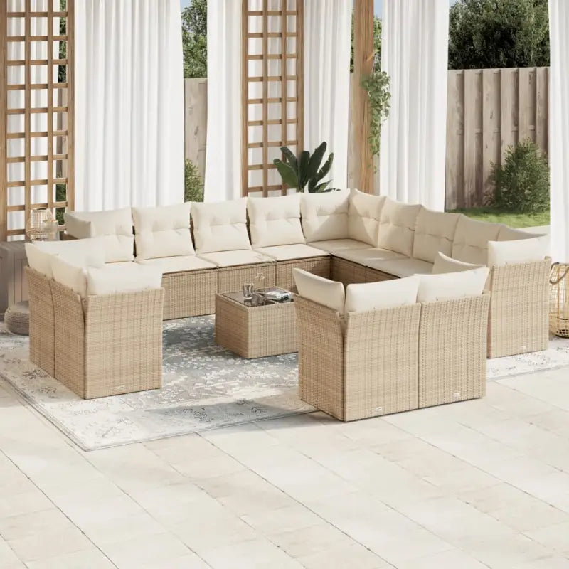 Loungeset met poly rattan en beige materiaal voor tuin of terras - beige en crèmekleurig / Met tafel - Tuinsets