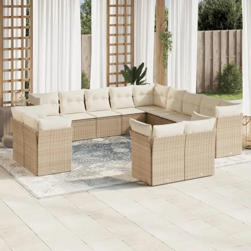 Loungeset met poly rattan en beige materiaal voor tuin of terras - beige en crèmekleurig / Zonder tafel - Tuinsets