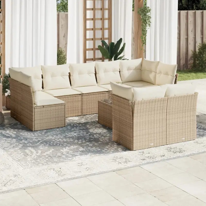 Loungeset met poly rattan en beige materiaal voor tuin of terras - beige en crèmekleurig / Met tafel - Tuinsets