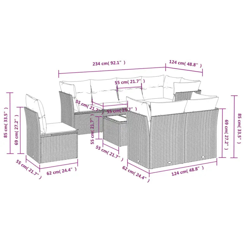 Loungeset met poly rattan en bruin materiaal voor tuin of terras - Tuinsets