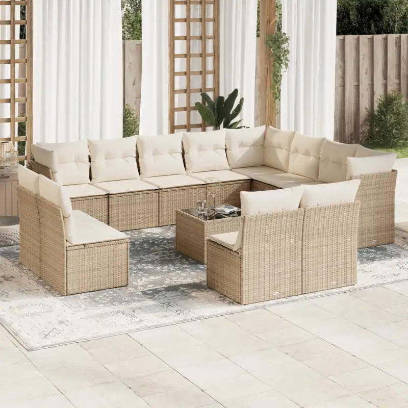 Loungeset met poly rattan en comfortabele zitervaring voor je tuin - beige en crèmekleurig / Met tafel - Tuinsets