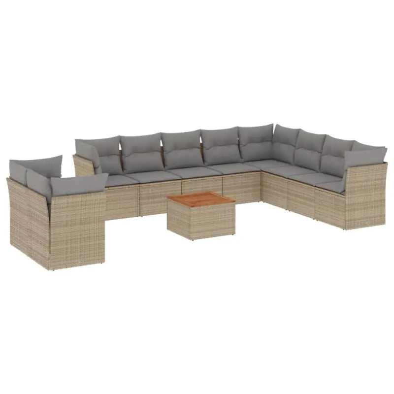 Loungeset met poly rattan en gepoedercoat staal voor tuin of terras - Beige en grijs - Tuinsets