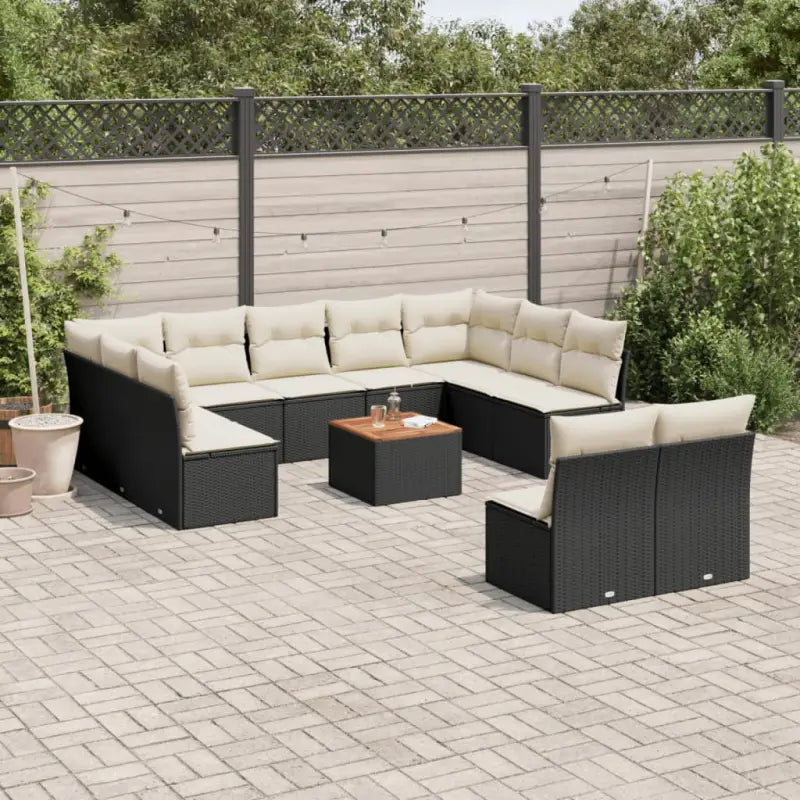 Loungeset met poly rattan en gepoedercoat staal voor tuin en terras - Zwart en crème - Tuinsets