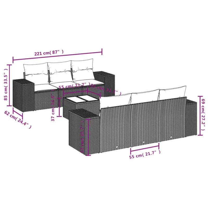 Loungeset met waterdichte zak in grijs materiaal en gepoedercoat staal - Tuinsets