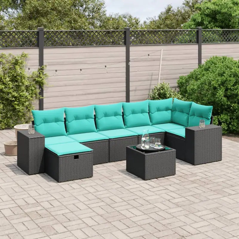 Loungeset met zwart materiaal en gepoedercoat staal voor je tuin - Zwart en blauw / Met tafel - Tuinsets