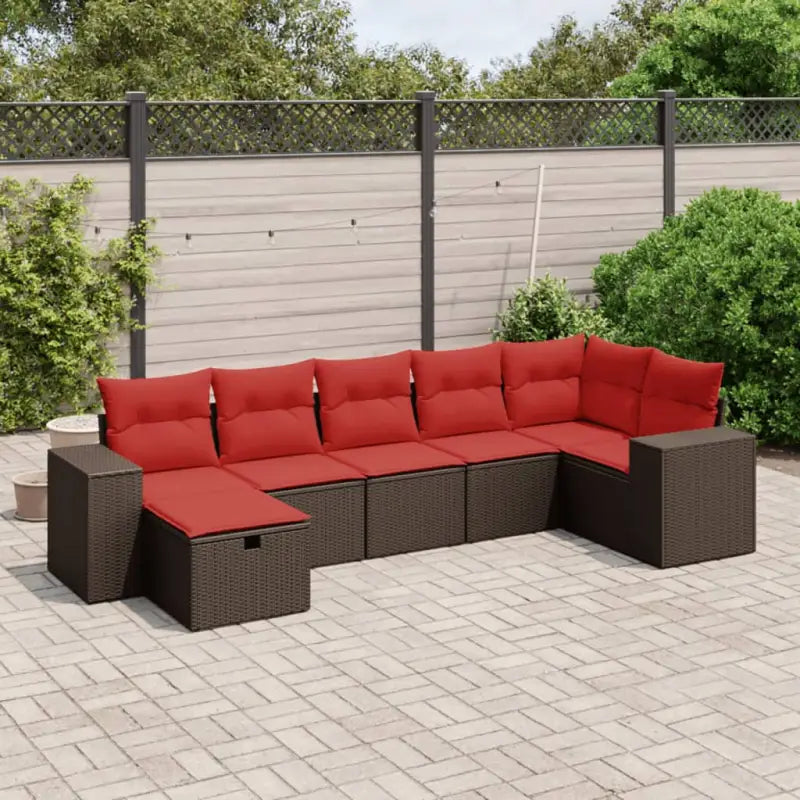 Loungeset met zwart materiaal en gepoedercoat staal voor je tuin - Bruin en rood / Zonder tafel - Tuinsets