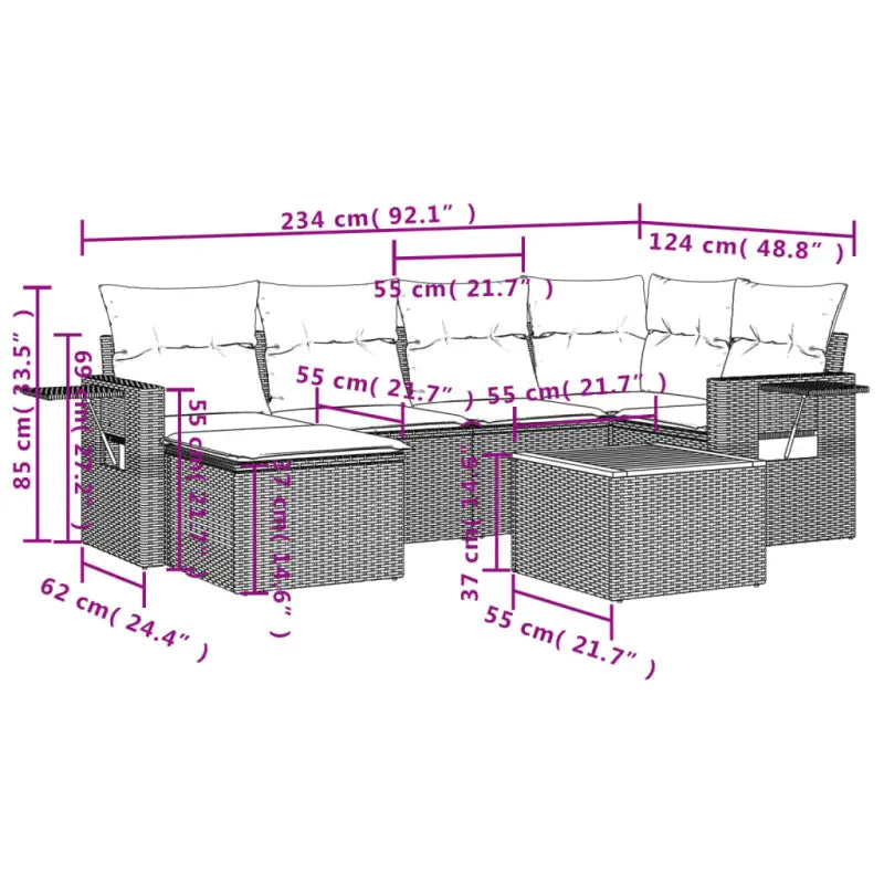 Loungeset met zwart materiaal en gepoedercoat staal voor tuin of terras - Tuinsets
