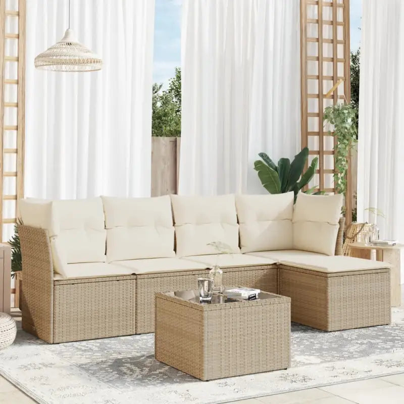 Loungeset van beige materiaal en gepoedercoat staal voor je tuin - beige en crèmekleurig / Met tafel - Tuinsets