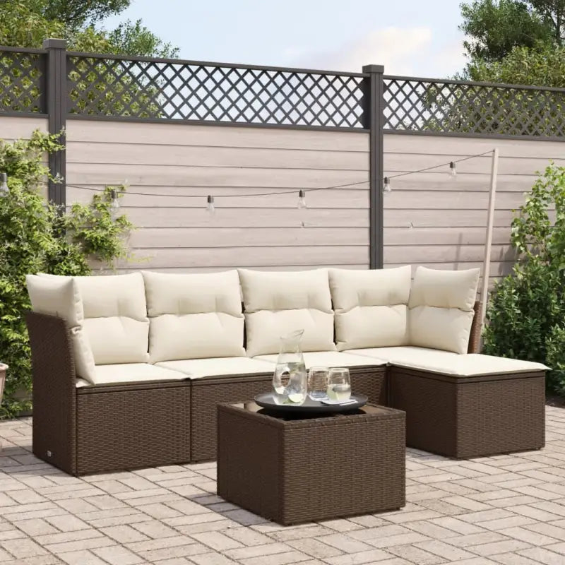 Loungeset van beige materiaal en gepoedercoat staal voor je tuin - Bruin en crème / Met tafel - Tuinsets