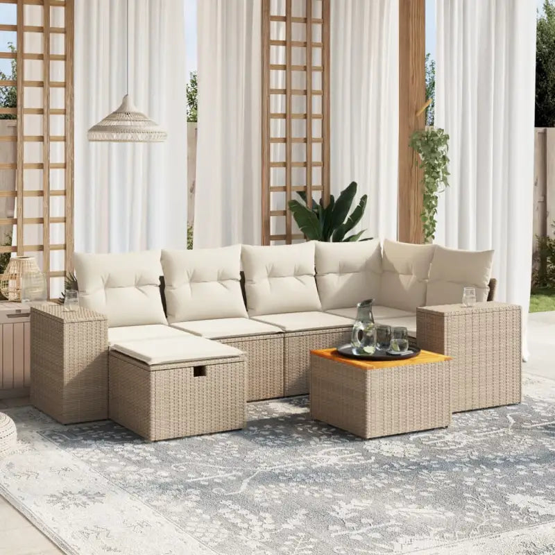 Loungeset van beige materiaal en gepoedercoat staal voor tuin | Afmetingen - Tuinsets