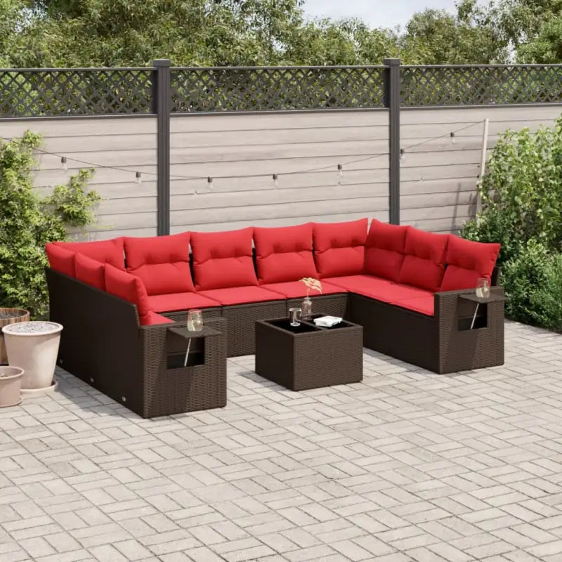 Loungeset van bruin materiaal en gepoedercoat staal voor je tuin - Bruin / Met tafel - Tuinsets