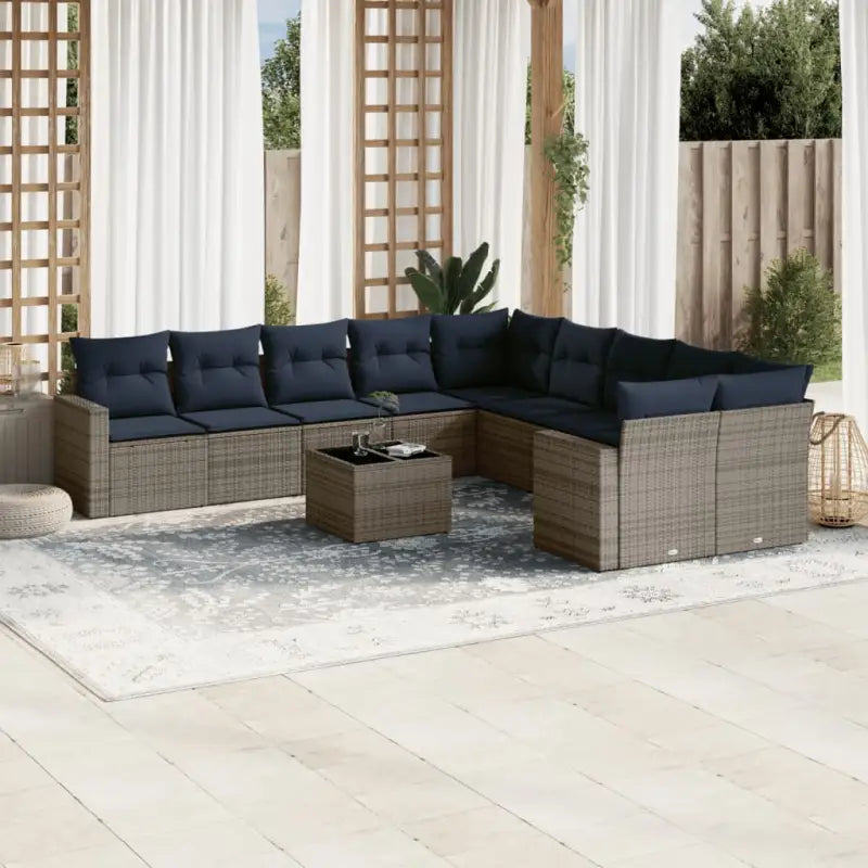 Loungeset van gegalvaniseerd staal in grijs voor buitenplezier - grijs en marineblauw / Met tafel - Tuinsets