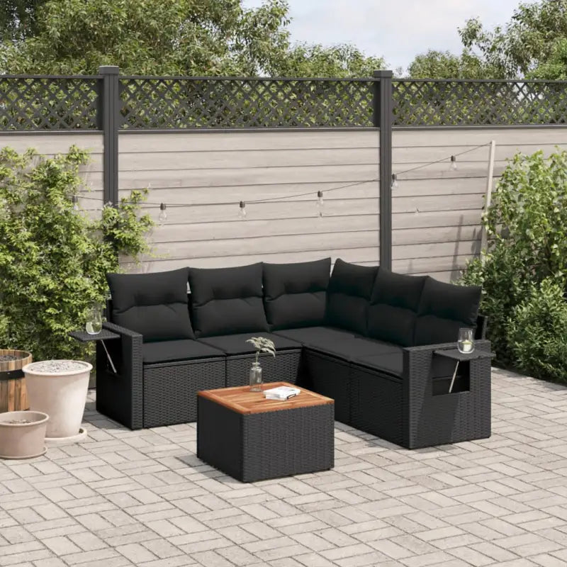 Loungeset van gemengd beige materiaal voor buiten ontspanning - Zwart / hoek + Tafel + 2x midden - Tuinsets