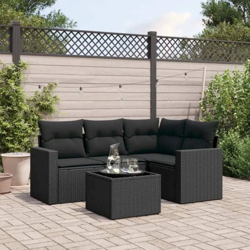 Loungeset van gepoedercoat staal voor tuin of terras in zwart materiaal - Zwart / Met tafel - Tuinsets