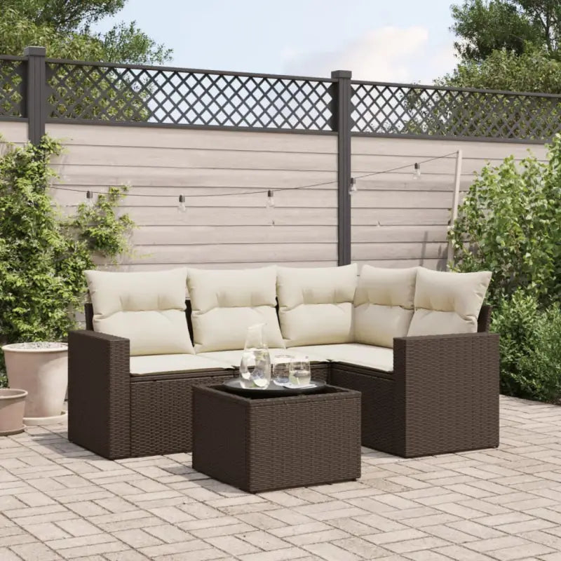 Loungeset van gepoedercoat staal voor tuin of terras in zwart materiaal - Bruin en crème / Met tafel - Tuinsets