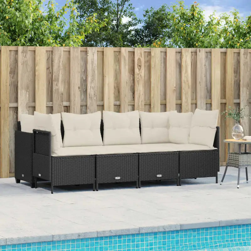 Loungeset van gepoedercoated staal met beige materiaal voor tuin en terras - Zwart / zonder luifel - Tuinsets