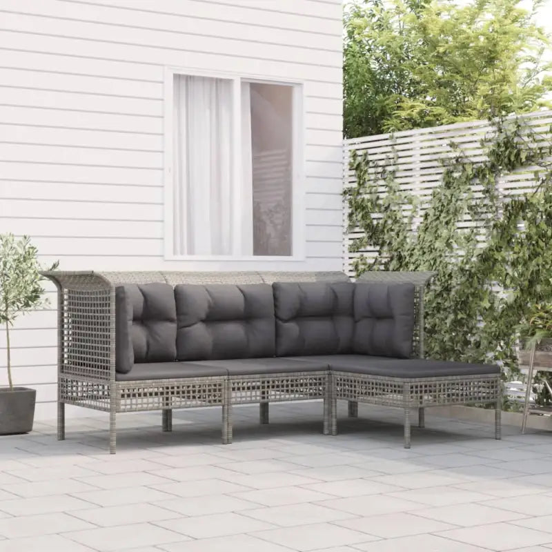 Loungeset van grijs gepoedercoat staal met perfecte afmetingen voor tuin - 2x hoek + midden + voetensteun - Tuinsets