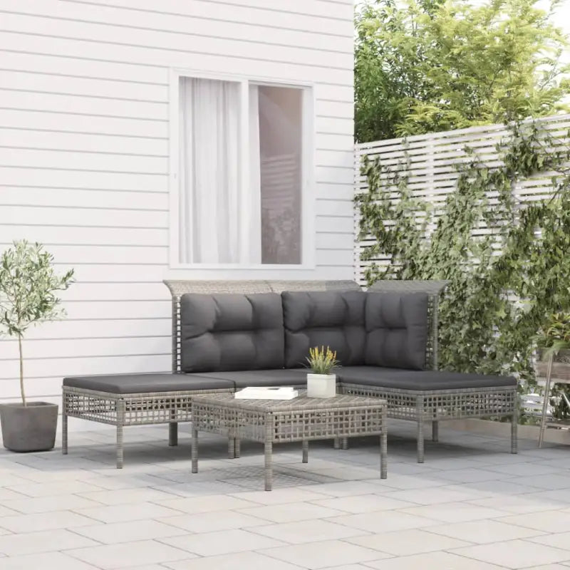 Loungeset van grijs gepoedercoat staal met perfecte afmetingen voor tuin - hoek + midden + 3x voetensteun - Tuinsets
