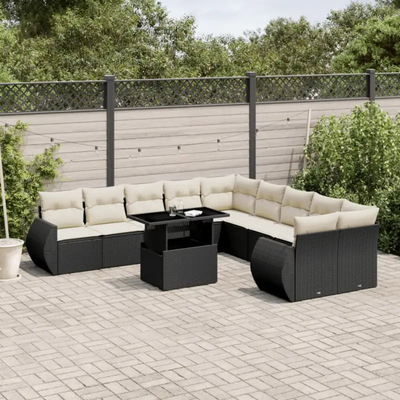 Loungeset van grijs materiaal en gepoedercoat staal voor tuin en terras - Zwart en crème / Met tafel - Tuinsets