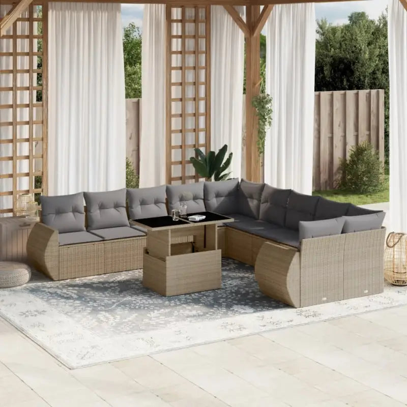 Loungeset van grijs materiaal en gepoedercoat staal voor tuin en terras - Beige en grijs / Met tafel - Tuinsets