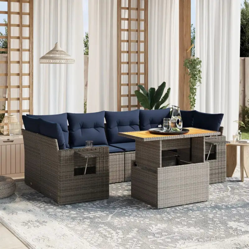 Loungeset van grijs materiaal met gepoedercoat staal voor buitenplezier - Grijs / zonder opbergruimte - Tuinsets