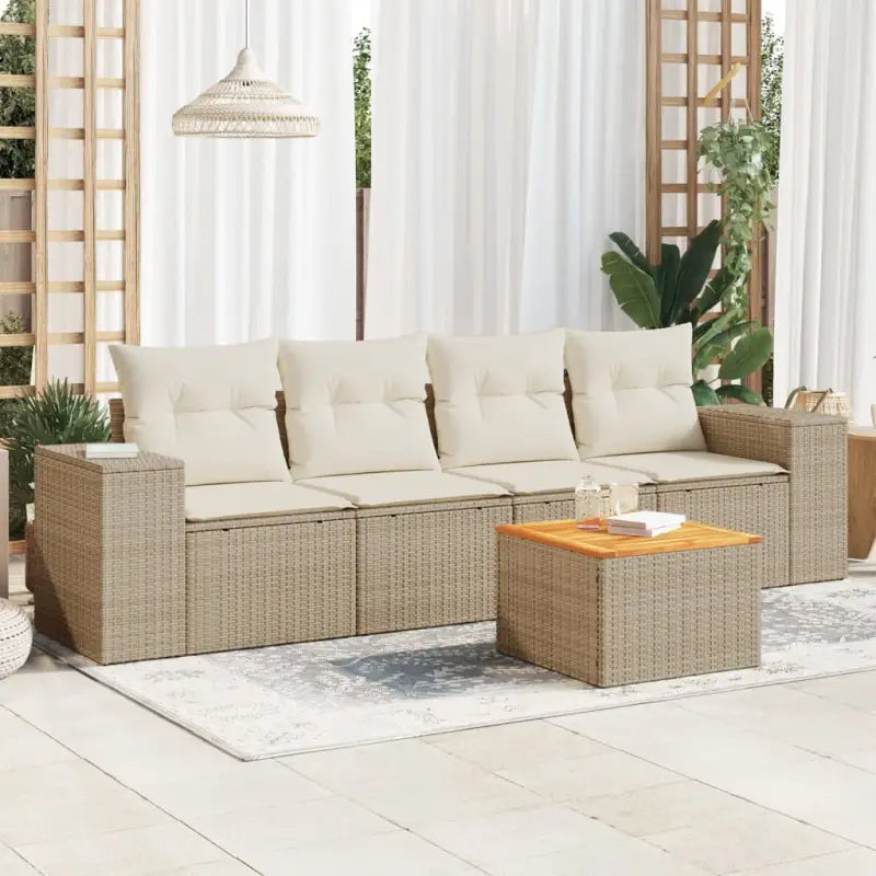 Loungeset van grijs materiaal met gepoedercoat staal afmetingen - beige en crèmekleurig - Tuinsets