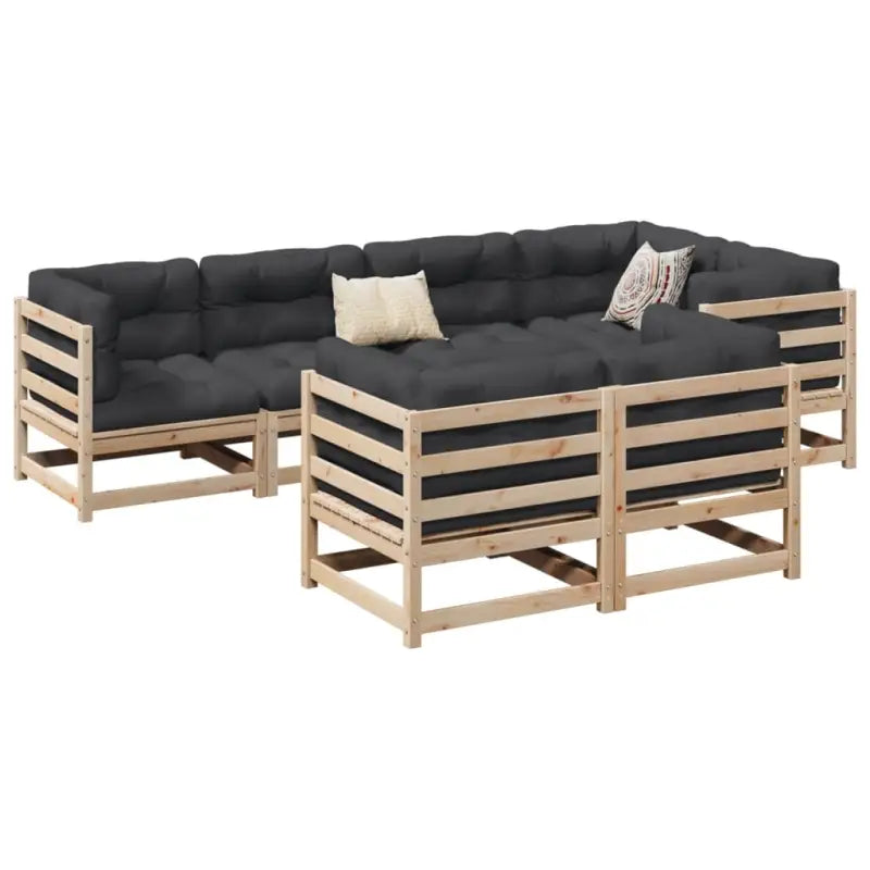 Loungeset van massief grenenhout met modulair ontwerp en comfortabele hoogte rugleuning - Tuinsets
