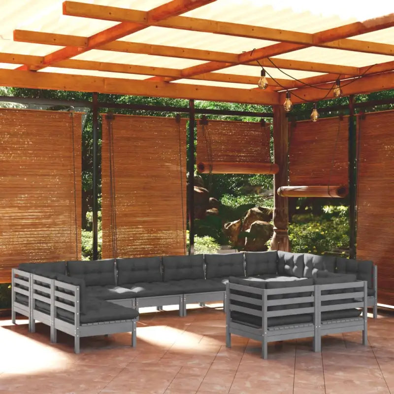 Loungeset van massief grenenhout voor ontspannen tuinplezier - Grijs - Tuinsets
