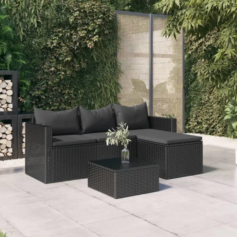 Loungeset van poly rattan en gepoedercoat staal in bruin materiaal - Zwart - Tuinsets